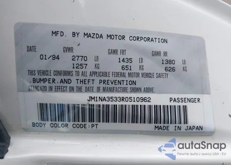 1994 Mazda Mx-5 Miata from USA, damaged, VIN JM1NA3533R0510962